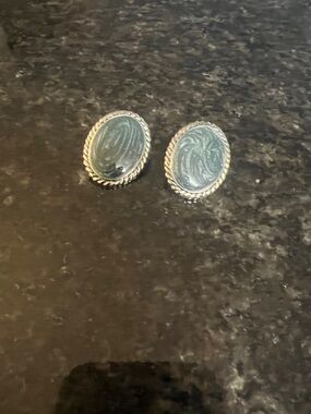 Oval Silver-Tone Rope Edge Stud Earrings